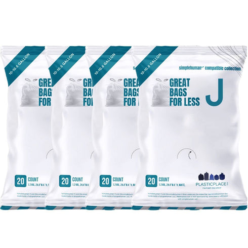 Plasticplace Custom Fit Trash Bags (10-10.5 Gallon, 20 Count/5 Pack) - Compatible with simplehuman Code J, White