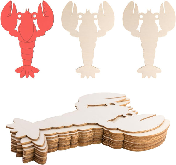 Zontween Unfinished Lobster Shaped Wood Tag Wood Cutout Slices Wooden Tags for Beach