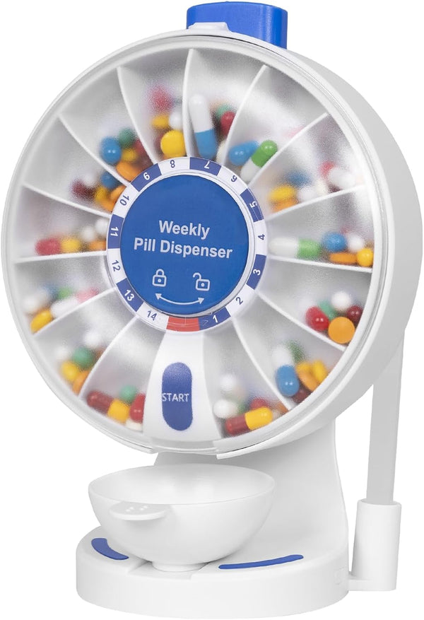 JULOS 14-Day Push Button Pill Dispenser for Seniors & Caregivers | Standing or