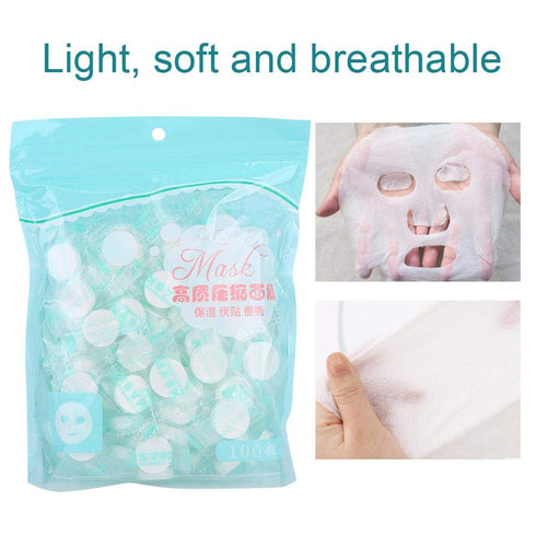 ZJchao Disposable Facial Mask - 100Pcs/Pack Non-Woven Compressed Sheets for Home Travel Use