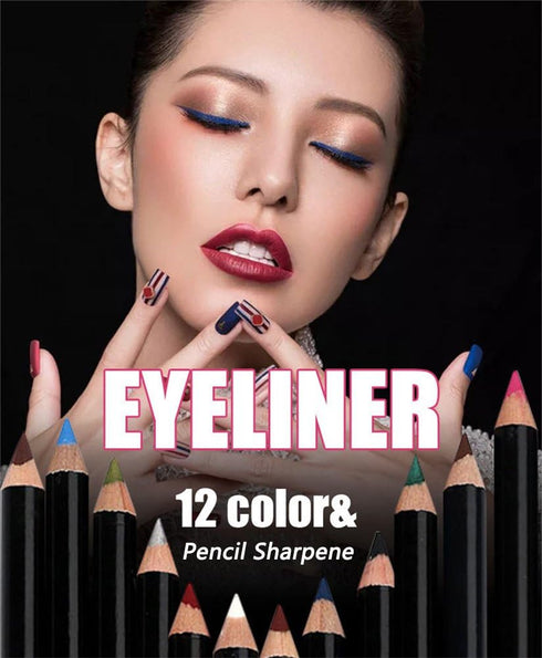 12Pcs Lot Set - 12 Colors Waterproof Eyeliner Pencil with Sharpener