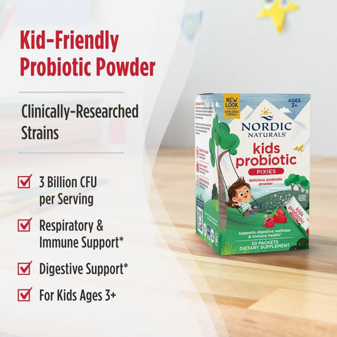 Nordic Naturals Kids Probiotic Pixies, Mixed Berry, 30 Packets, 3 Billion CFU for Digestive Wellness