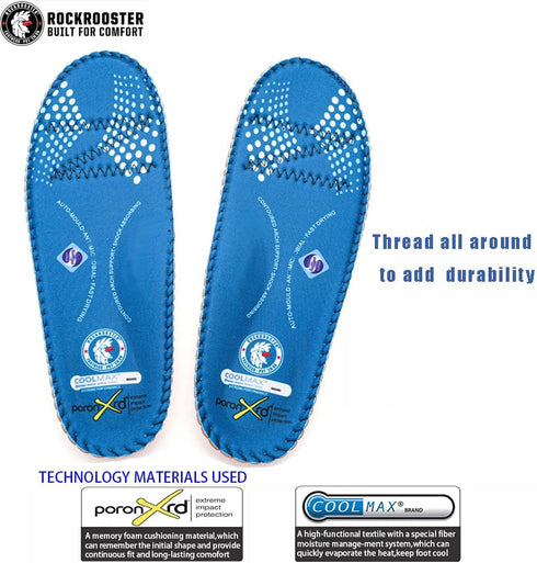ROCKROOSTER Anti-Fatigue Work Boot Insoles PU & Memory Foam Inserts with Shock Absorbing Heel Cushion, High Arch