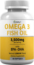 Omega 3 Fatty Acid Supplements - Burpless Fish Oil 3000mg High EPA DHA, Odorless & Mercury Free Capsules