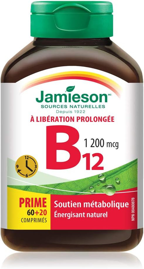 Jamieson Vitamin B12 (Cobalamin) 1200mcg Timed Release - 80 Tablets