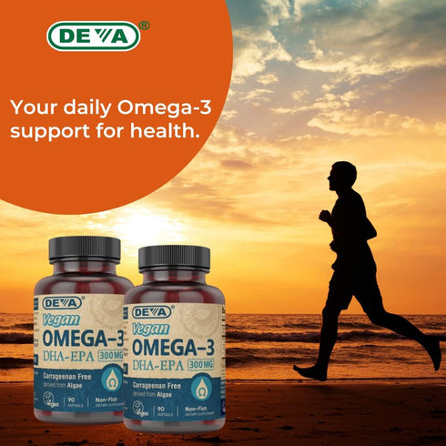 DEVA Vegan Omega-3 DHA Supplement, 200mg, 90 Softgels - Non-Fish Algae Oil, Gelatin Free, Carrageenan Free