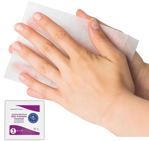 HAO 5" 7" (125 Count) BZK Antiseptic Moist Towelette x Wipe Hand & Body Cleansing Wet Napkins Alcohol-Free Individually