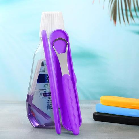 4 Pcs Stainless Steel Tongue Scraper Cleaner for Adults and Kids, Reduce Bad Breath with Travel Cases (Purple, Orange,