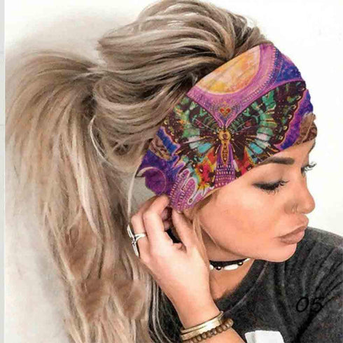 Olbye Wide Boho Headbands, Butterfly Stretch Button Hair Bands for Yoga, Running, Athletic Turban, 4Pcs