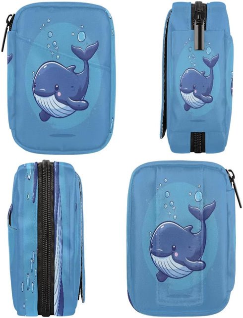 Honeybaby Cute Blue Whale Pill Case Bag Portable Weekly Pill Organizer Travel Pill Organizer Case Bag with Zipper