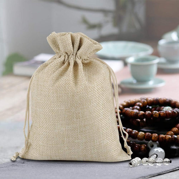 Lucky Monet 25/50/100PCS Burlap Gift Bags - Hessian Jute Bags with Drawstring for Party Favors, Cream