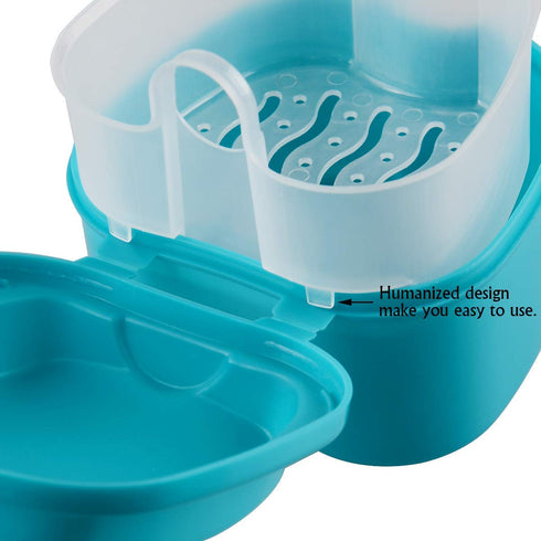 Coolrunner Denture Case - Denture Cup with Strainer, Storage Box for Travel, Retainer Cleaning (Green)