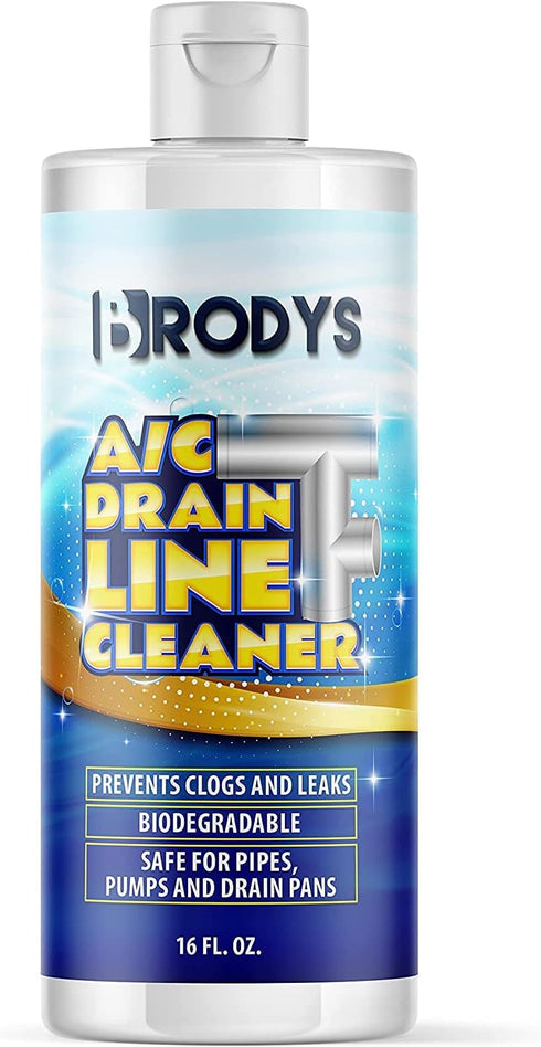 Brodys A/C HVAC Drain Line Cleaner 16oz Bottle, 2 Month Supply for Home and Office Use