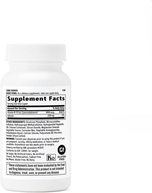 GNC Vitamin B-12 1000mcg, 90 Caplets, Supports Energy Production
