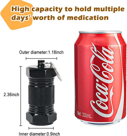 Shintop 2PCS Waterproof Pill Container Keychain, High Capacity Aluminum (Black+Camouflage)