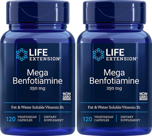 Life Extension Mega Benfotiamine Capsule, 250 Mg, 120 Vegetarian Capsules, 2 Bottles