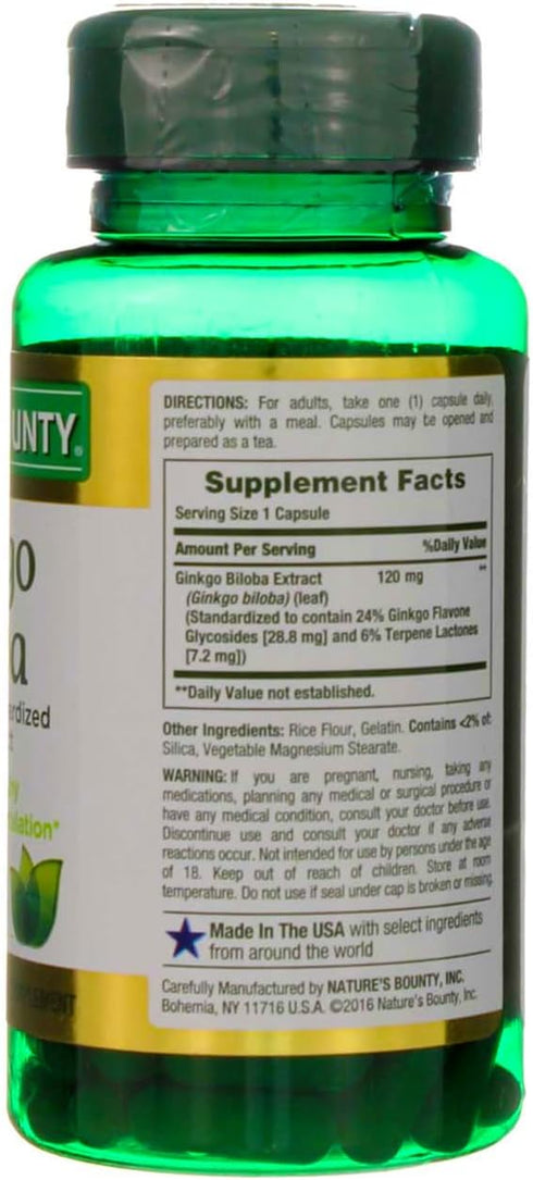 Nature's Bounty Ginkgo Biloba Capsule, 120 mg, 100 ea