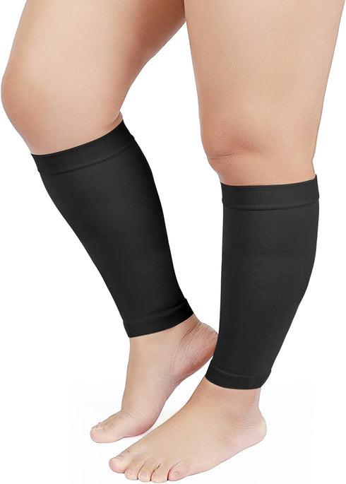 MGANG Plus Size 4XL Calf Compression Sleeve, 2 Pairs 20-30mmHg Leg Compression Socks for Pain Relief, Black+Beige
