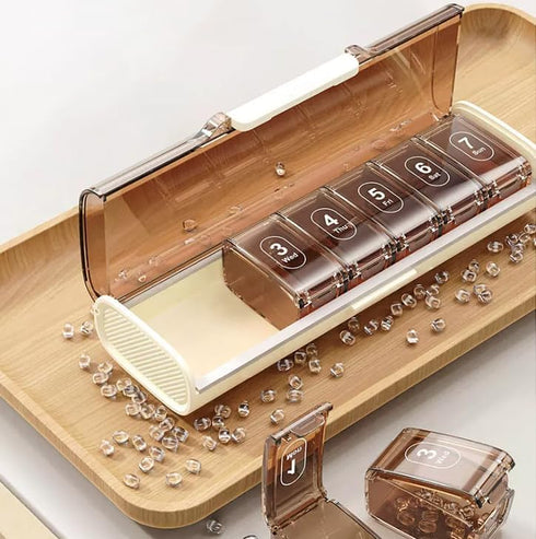 QXMYGSLSD 7 Weekly Pill Organizer Arthritis Friendly, BPA Travel Day Pill Box Design and Large Compartment to Hold
