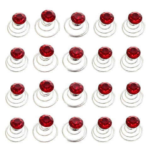 Vpang 20 Pcs Spiral Hair Pins - Shiny Rhinestone Crystal Metal Twist Hairpins Hair Accessories (Red)