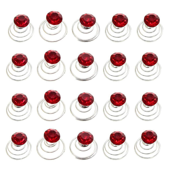 Vpang 20 Pcs Spiral Hair Pins - Shiny Rhinestone Crystal Metal Twist Hairpins Hair Accessories (Red)