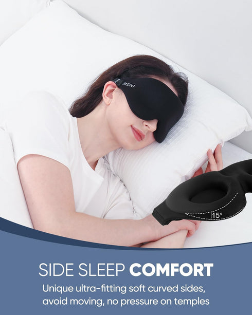MZOO Sleep Eye Mask for Side Sleeper, 3D Light Blocking Patented Design Night Blindfold, Black
