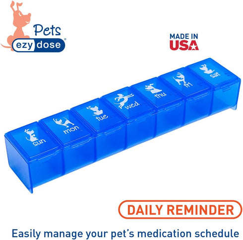 EZY DOSE Pets Weekly Pill Case - 7-Day Medicine Planner, Vitamin Organizer Box for Dogs, Blue Lids
