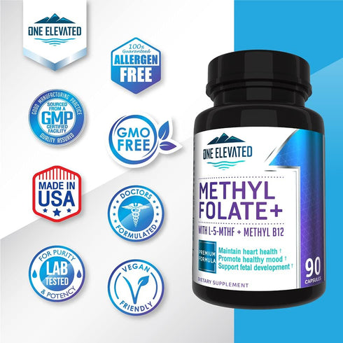 Double Strength Methyl Folate, Formulated with Methylcobalamin (B12), Niacin, B1, B2, B6, 3 Month Supply