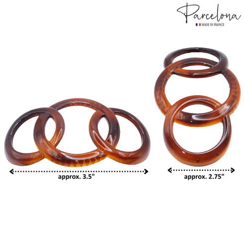 Parcelona French Triple Ringed 3.5" Celluloid Hair Slider Pin Thru Holder Barrette for Women, Tortoise Shell