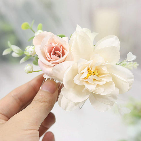 Silver Wedding Rose Flower Hair Comb Bridal Floral Headpiece for Brides and Bridesmaids - Christmas Hair Accessories