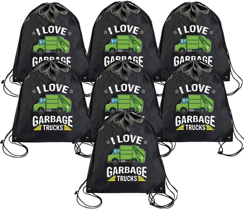 7 Pieces Kids Party Favor Bags, I Love Trash Garbage Drawstring Bags, Favor Bags for Birthday Party Gift Package, Pouch