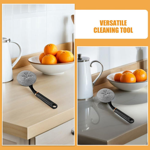 OUNONA Long Handle Kitchen Dish Scrub Brush for Pans and Pots, Black Multi-Functional Dish Cleaning Brush with Sturdy