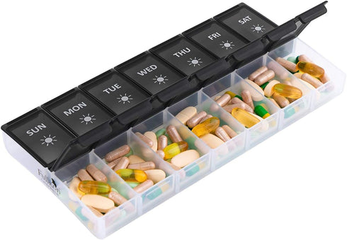 XL Weekly Pill Organizer, Fullicon Extra Large Daily Pill Box for Twice a Day Vitamin/Fish Oil/Supplements