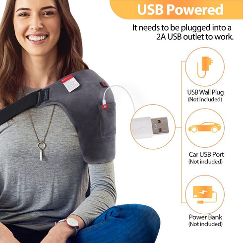 Heated USB Shoulder Wrap Pad for Rotator Cuff Pain Relief, 3 Heating Settings, Portable for Travel