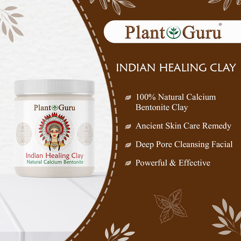 Plant Guru Indian Healing Clay - 1 lb. 100% Natural Calcium Bentonite Clay Powder for Deep Pore Cleansing