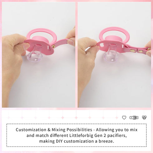 Set Littleforbig Leather Adjustable Strap Gen II Pacifier & Gag Pink
