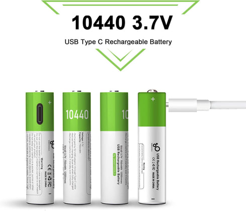 4 Pack Rechargeable 10440 Batteries, Lithium Ion 3.7 Volts, 750mWh with 4 in 1 USB Type C Charger