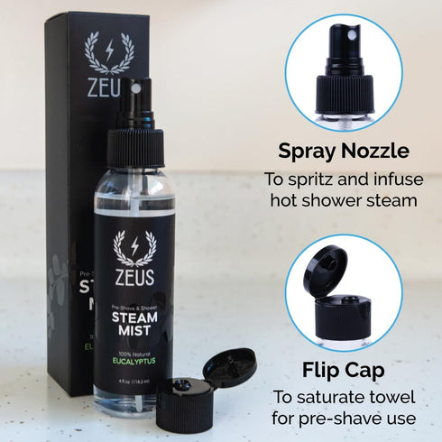 ZEUS 100% Natural Eucalyptus Oil Steam Mist - Aromatherapy Spray for Shower & Bath, 4 oz