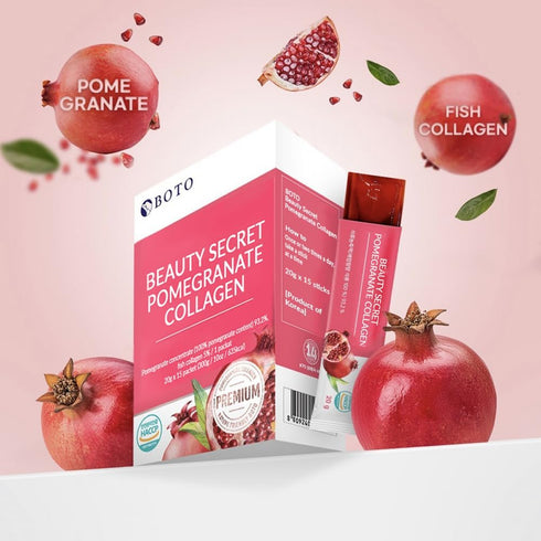 BOTO Beauty Secret Pomegranate Collagen 20g, Korean Beauty Collagen Jelly Stick, Low Molecular Fish Collagen, 15 Packs
