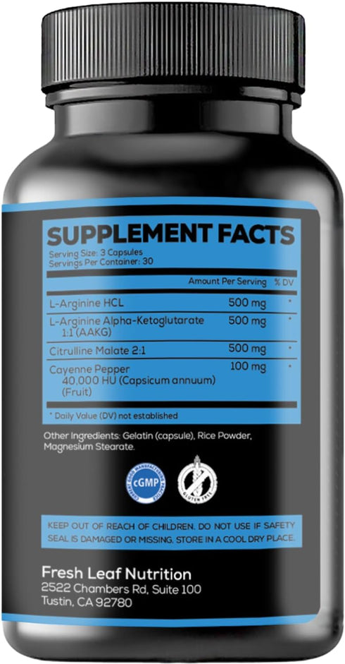 Extra Strength L Arginine Capsule 1500mg - Nitric Oxide Supplements for Muscle, Stamina, Energy & Vascularity