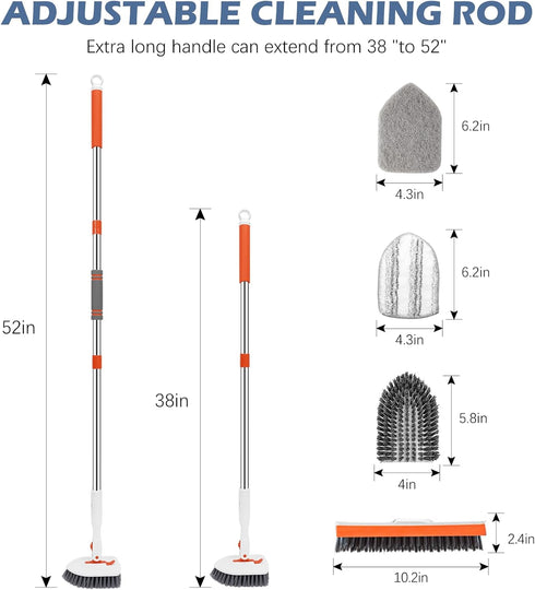 SetSail 4-in-1 52-inch 3 Tile Tub Floor Scrubber with Adjustable Long Handle Shower Cleaner Brush with V-Shaped Grout
