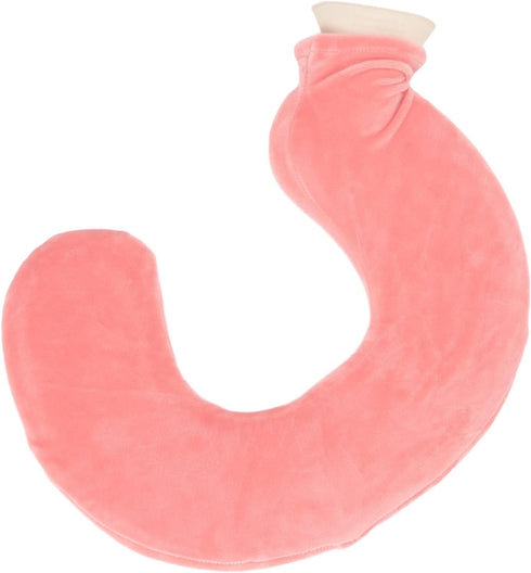 Jauarta U Shaped Hot Water Bottle Warm Neck Soft Rubber Hot Water Bag with Detachable Cloth Cover (Flesh Red)