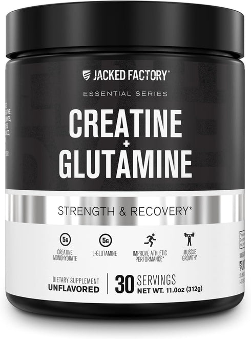 Creatine + Glutamine Supplement for Muscle Recovery & Growth, 30 Servings, Unflavored
