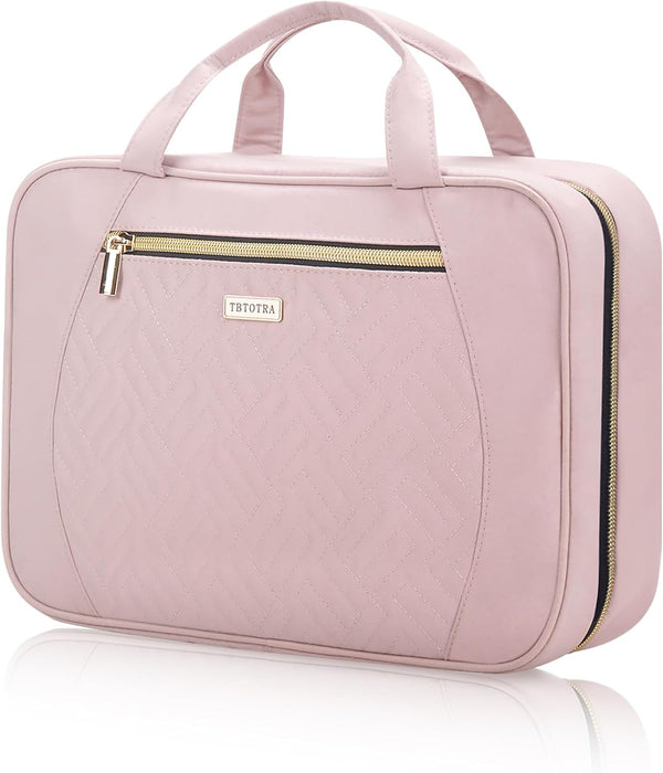 Women's Pink Travel Toiletry Bag - Hanging Makeup Organizer for Accessories and Full-size Containers