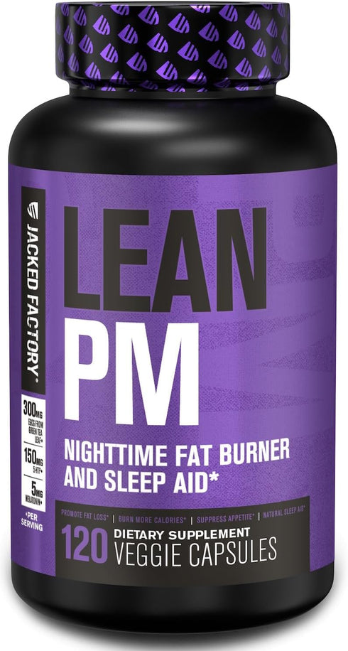 Jacked Factory Lean PM Night Time Fat Burner & Sleep Aid Supplement for Men and Women - 120 Stimulant-Free Veggie Pills