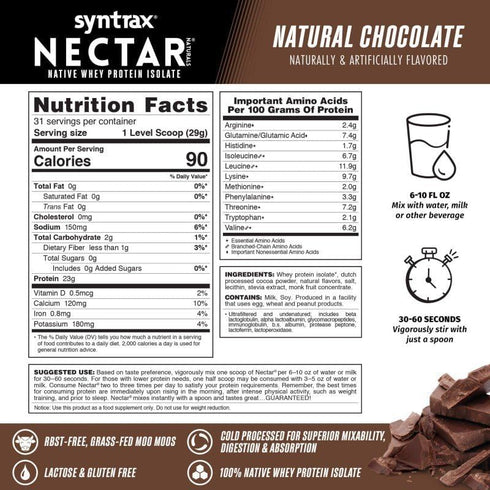 Syntrax Nutrition Nectar Naturals 100% Whey Isolate Protein Powder, Natural Chocolate, 2 lbs