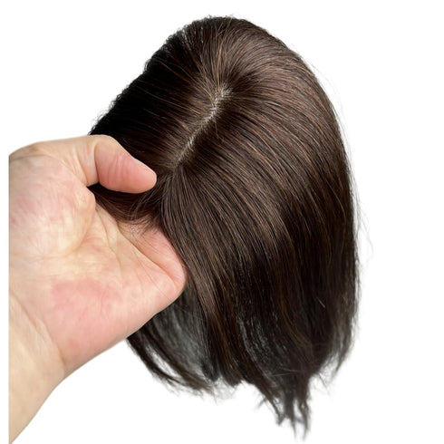 Natural Human Hair Bangs Side Fringe for Women 3D Middle Part False Bangs Clip-in Exrensions Invisible Hairpieces Human Hair Topper (Dark Brown Color)