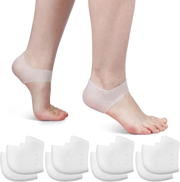 4 Pairs Premium Heel Protectors - Silicone Heel Cups for Heel Pain, Cracked Heels, Plantar Fasciitis, Unisex Gel Pads