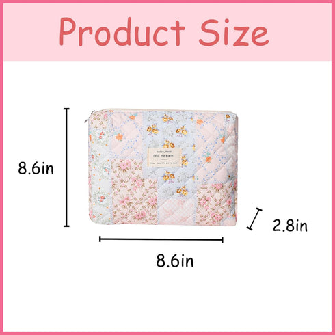 Quilted Cotton Makeup Bag,Coquette Quilted Toiletry Bag for Women and Girls,Floral Coquette Pouch,Cute Kawaii Travel Cosmetic Bags(03 Pink Flower)