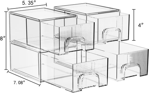ZHIAI 4 Pcs Makeup Organizer Drawers, Stackable Stripes Bathroom Organizers for Vanity and Kitchen Cabinets